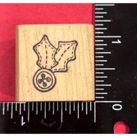 Wood Mounted Rubber Stamp Holly Leaf & Button By The Cottage Stamper Inc. C137 - Picture 1 of 4